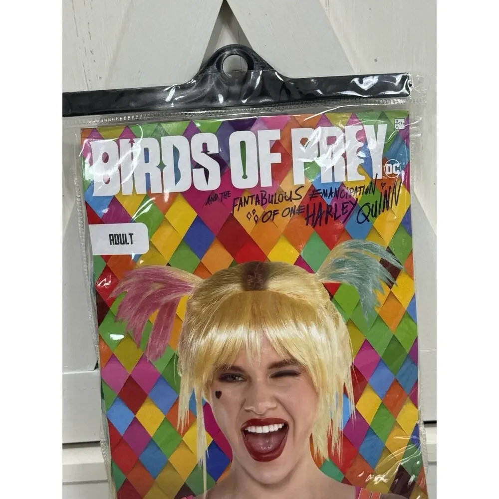 Birds Of Prey Harley Quinn Costume Wig Adult Blonde Pink Blue Pigtails Cosplay